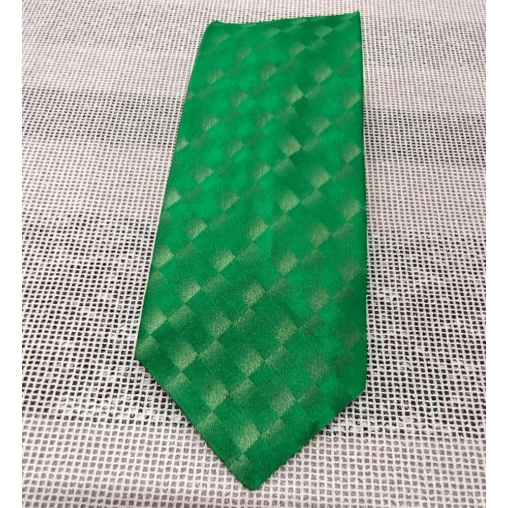 Emerald Green Wide Tie 70s Iridescent Sharkskin Geometric Squares THE HIGHLANDER